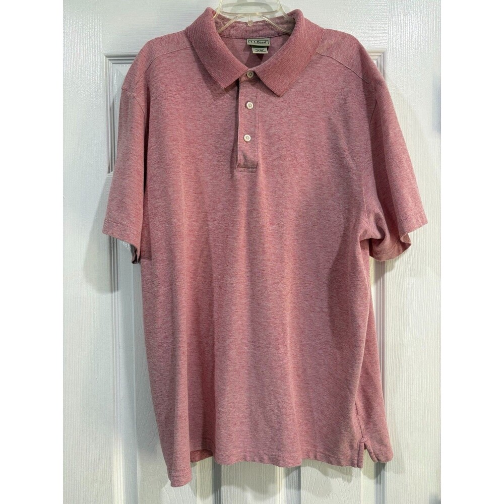 L.L.Bean Men's Pink Heather Polo Shirt Cotton Linen Blend Short Sleeve Large Reg